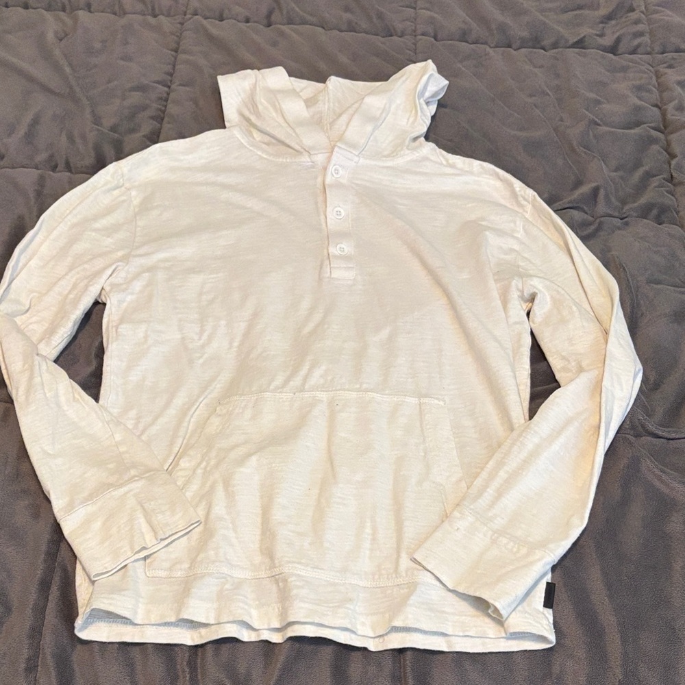 White Hooded Pullover with Buttons